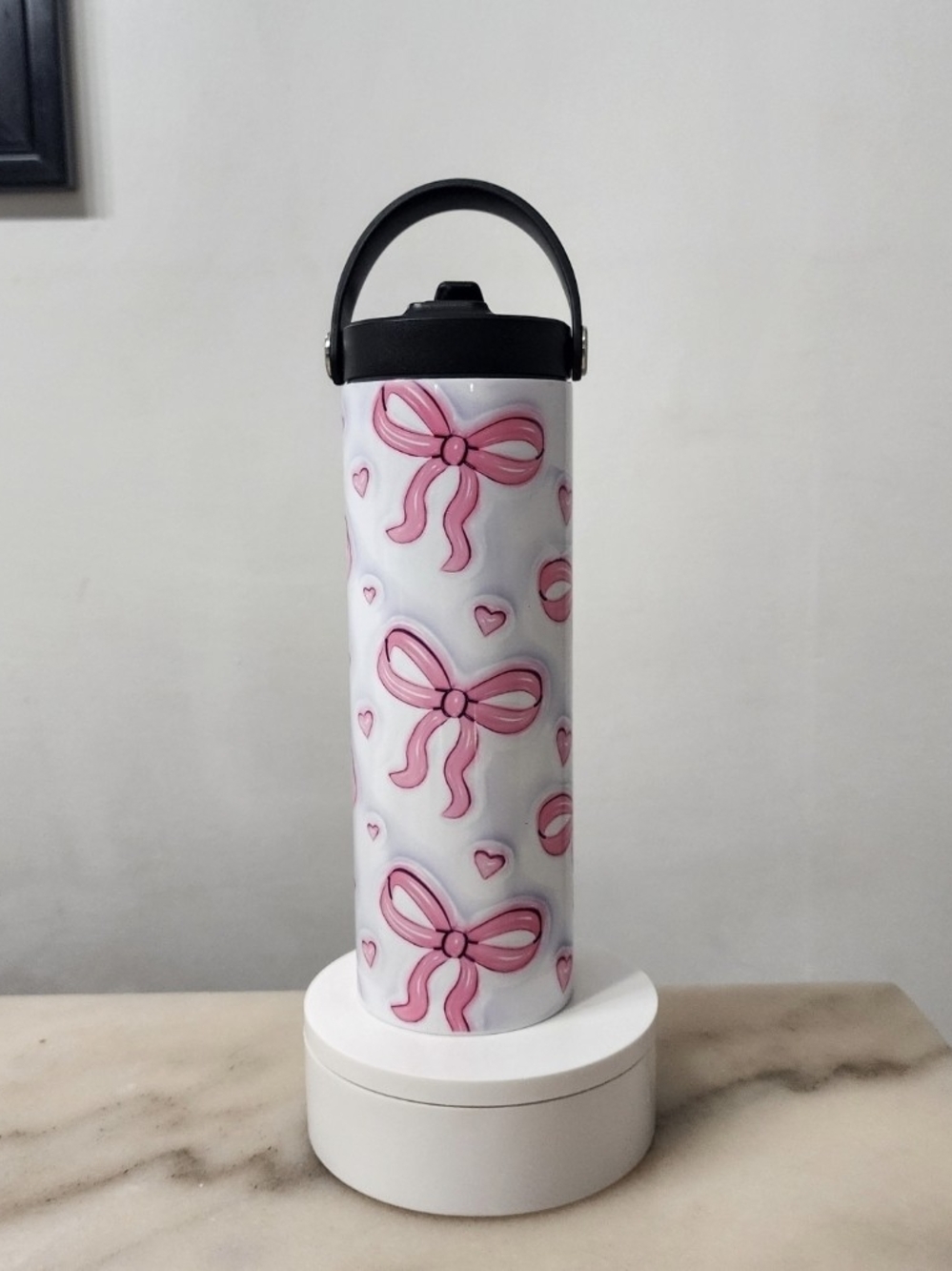 Pink Bow Stainless Steel Water Bottle with Handle